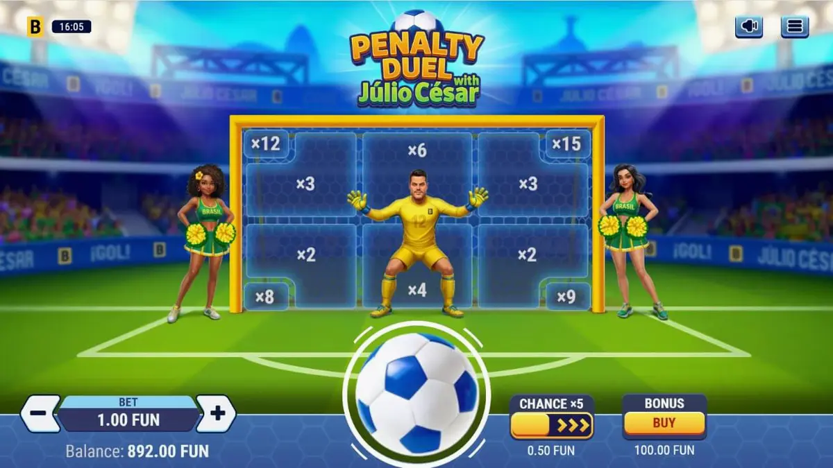 Penalty Duel with Júlio César slot gameplay interface